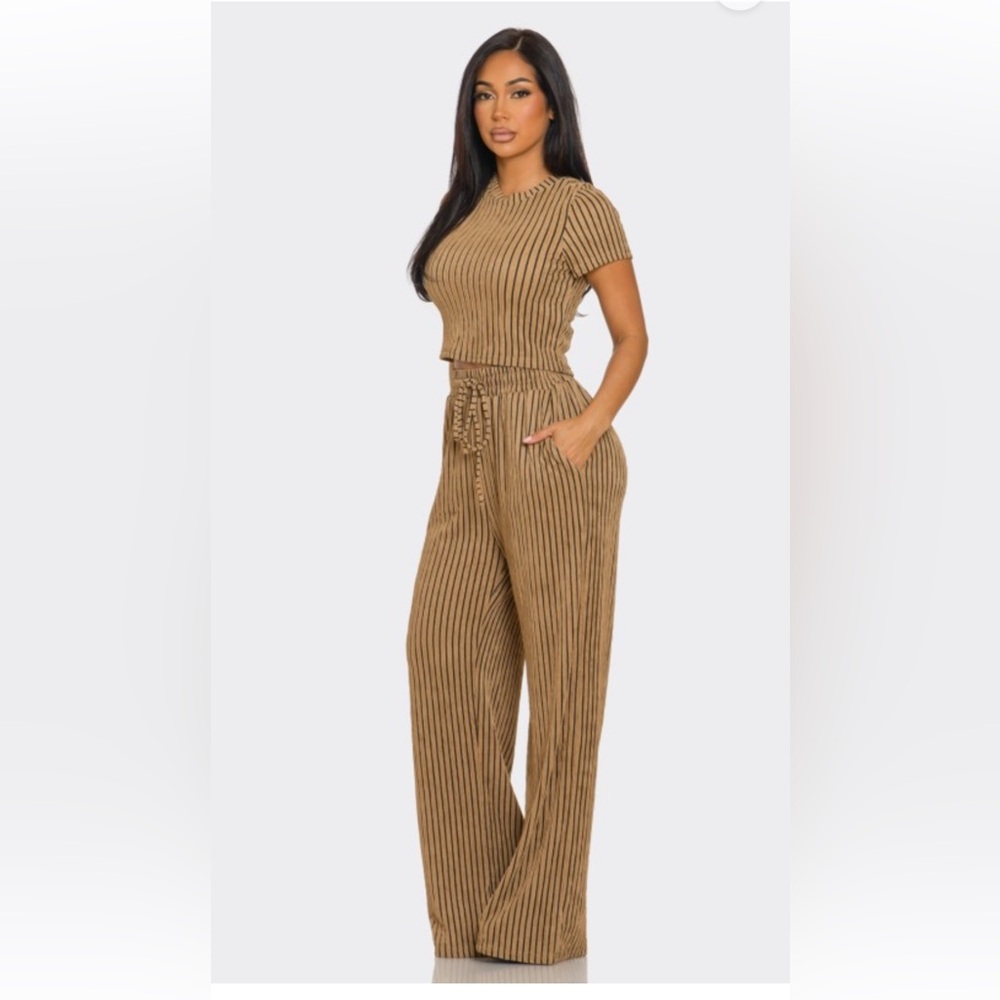 ⭐️⭐️Striped Tan Two Piece Set